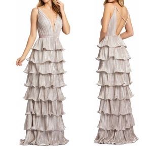IEENA Mac Duggal Sparkle Ruffle Tiered Sleeveless Gown with Removable Skirt